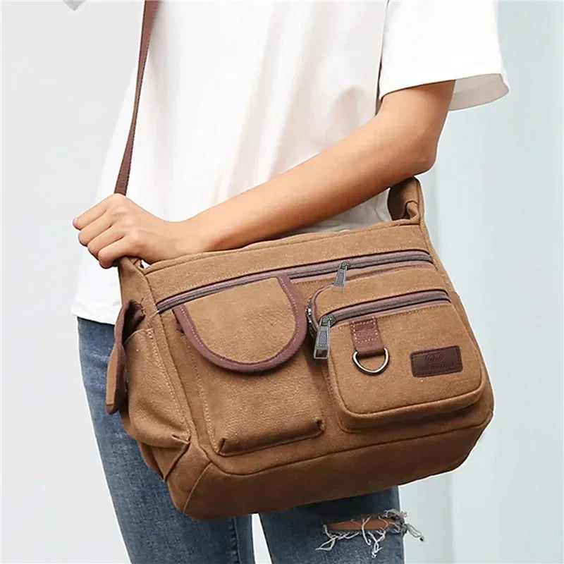 Men's Canvas Shoulder Bag Casual Tote Travel Crossbody Bag Luxury Messenger Bag High Quality Fashion Handbag Chest Bag