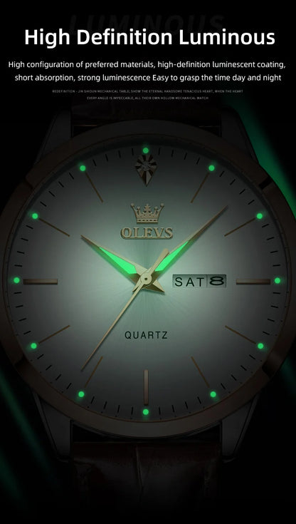 OLEVS 2935 Men Quartz Watch Dual Calendar Luminous Classic Business Watch For Men Fashion Original Waterproof Dress Wristwatch