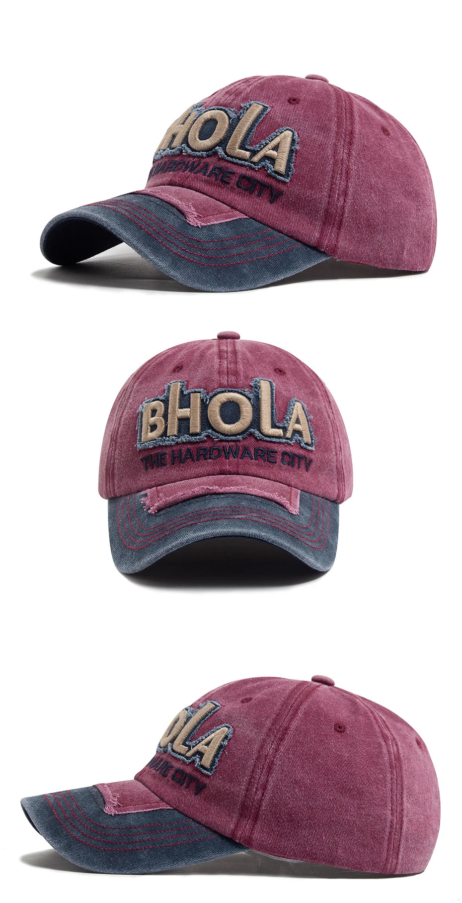 Men Women Baseball Caps BHOLA Fashion Letter Embroidery Hip Hop Cap Summer Washed Cotton Vintage Casual Sun Visor Hat Adjustable