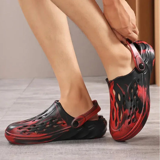 Outdoor Men's Summer Sandals Breathable EVA camouflage Slip-On Casual Shoes round Toe Flat Heel Color Block Pattern
