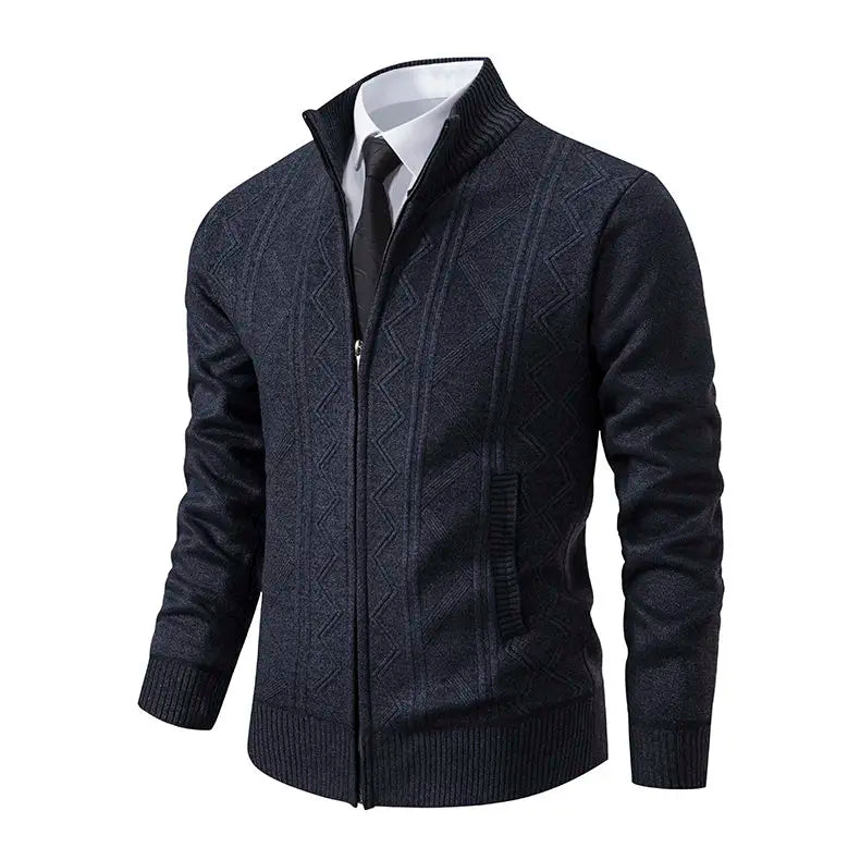 High-quality men's fashionable, cool, versatile, trendy business casual, fleece and thickened cardigan, knitted sweater, men's j