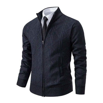 High-quality men's fashionable, cool, versatile, trendy business casual, fleece and thickened cardigan, knitted sweater, men's j