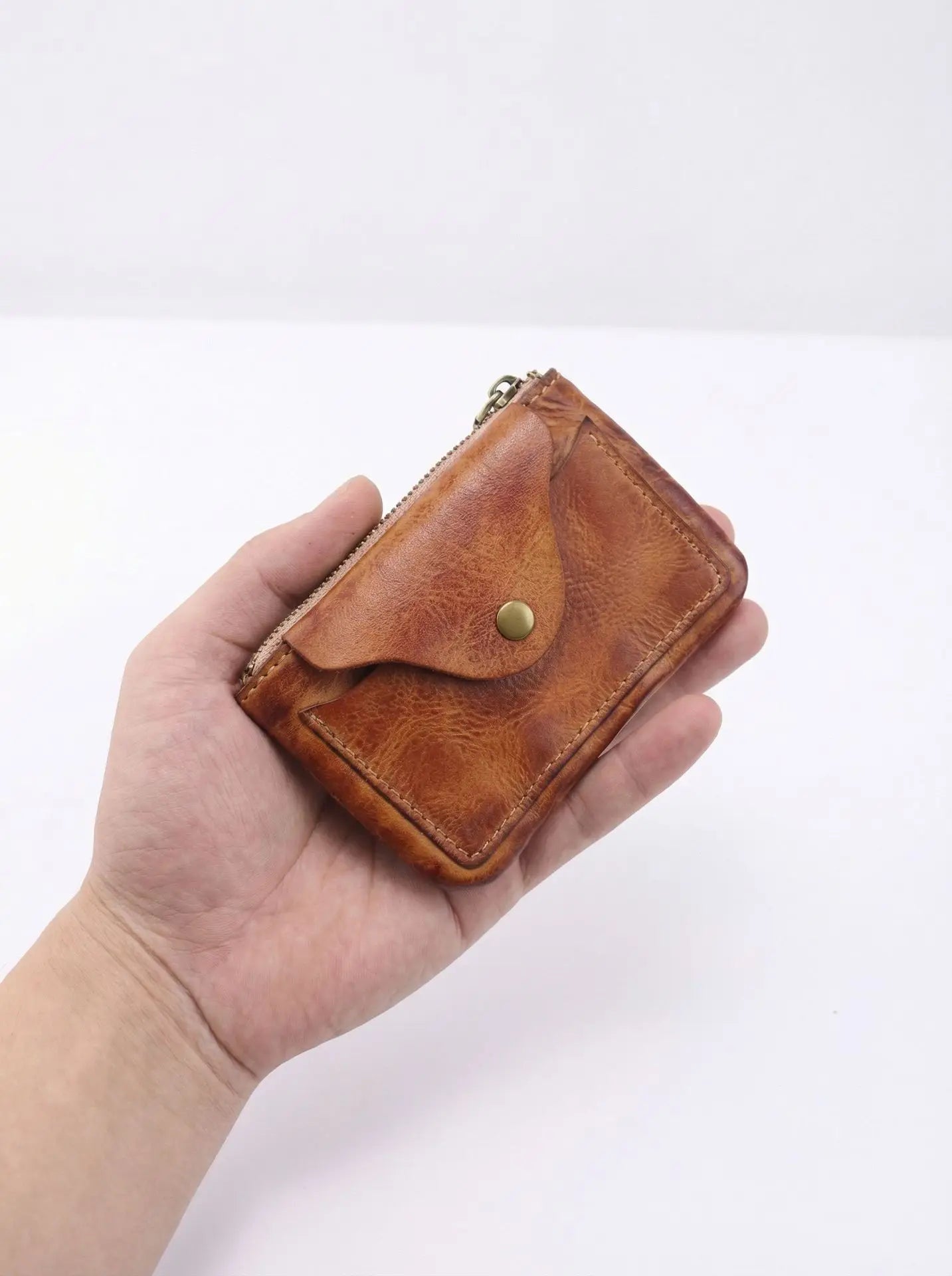 New Slim Short Men's Wallet Vintage Genuine Leather Card Holder Zipper Male Coin Purses High Quality Snap Men Money Clips