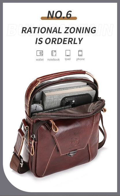 BULLCAPTAIN  Genuine Leather Men's Bag Single Crossbody Bag Shoulder Bag Men's Messenger Bag