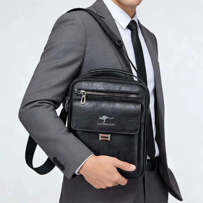 Compact Men's Leather Crossbody Bag, Lightweight Shoulder Bag with Multiple Pockets, Ideal for Travel and Commute Rugged Men's