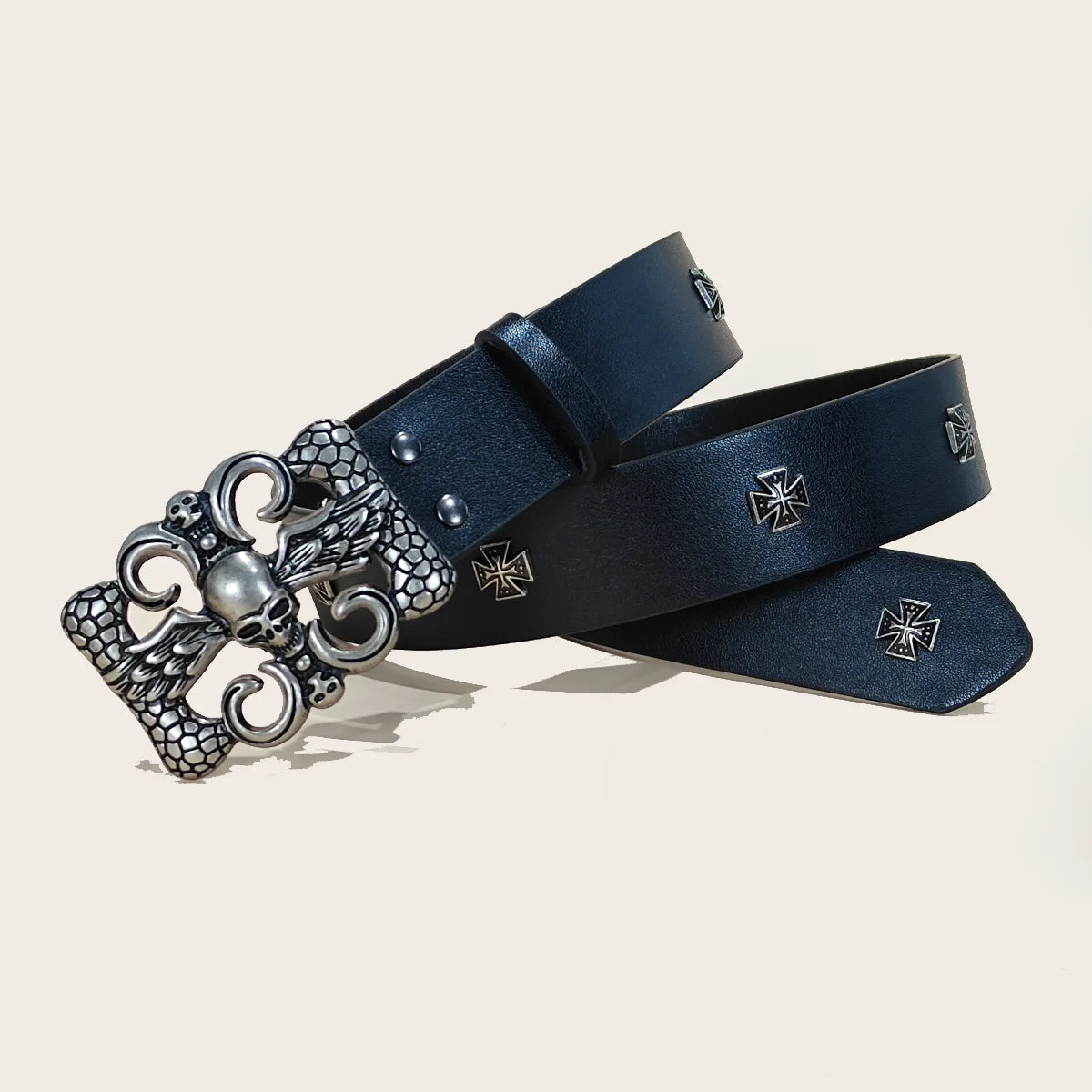 Black Punk Style PU Leather Belt Unisex Gothic Fashion Accessory Cross rivet decoration Y2K rock hip-hop style Jeans Belt Gift