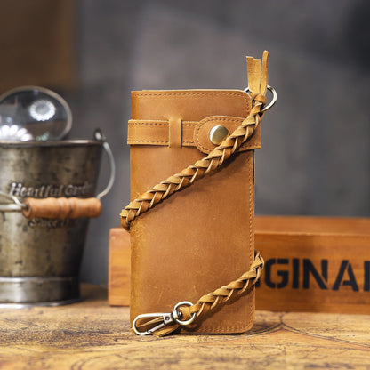 S.WORKER Vintage Crazy Horse Leather Wallet Handmade Men's Genuine Leather Long Wallet Pocket Purse Clutch Cash Card Holder