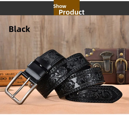 Men's Retro Embossed Leather Belt, European & American Cross-border Style, High Quality Casual Durable Waistband for Daily Use