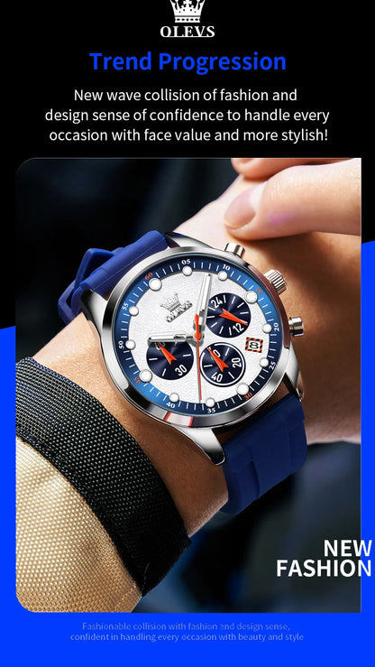 OLEVS 5602 Mens Watch Original Fashion Bright Colors Silicone Strap Quartz Wristwatch Waterproof Luminous Reloj Chronograph Date