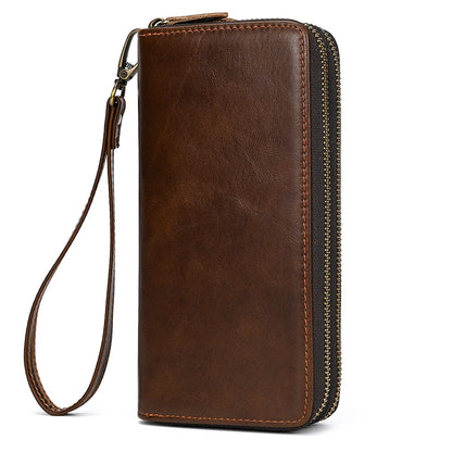 Luufan Vintage Crazy Horse Leather Men Women Long Purse Wallet Credit Card Double Zip Wallets Long Wallet Male Clutch Purse