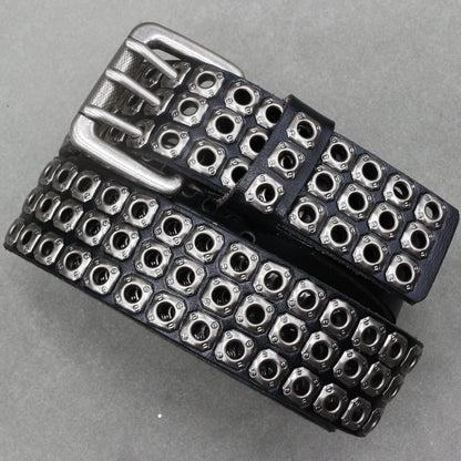 Designer Brand Belt Men Rivet Real Leather Pin Belt Male Black Rock Genuine Leather Cowhide Luxury Punk Belt Jeans