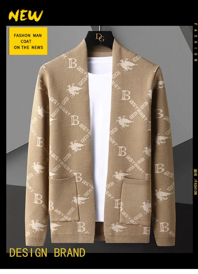 Men's Knitted Sweater Jacket Light Blue Coat Casual Fresh Stylish Youth Versatile Cardigan Sweater