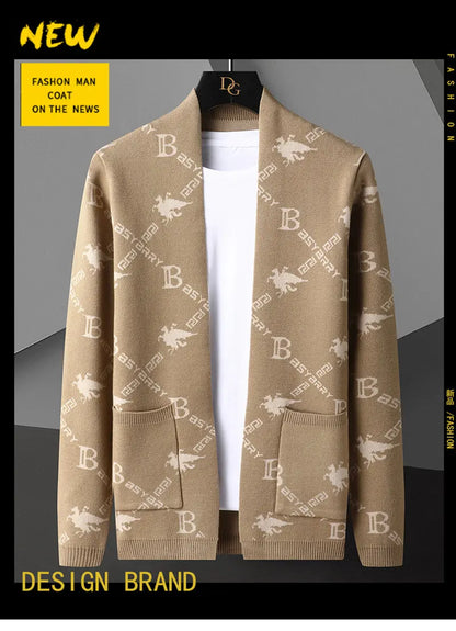 Men's Knitted Sweater Jacket Light Blue Coat Casual Fresh Stylish Youth Versatile Cardigan Sweater