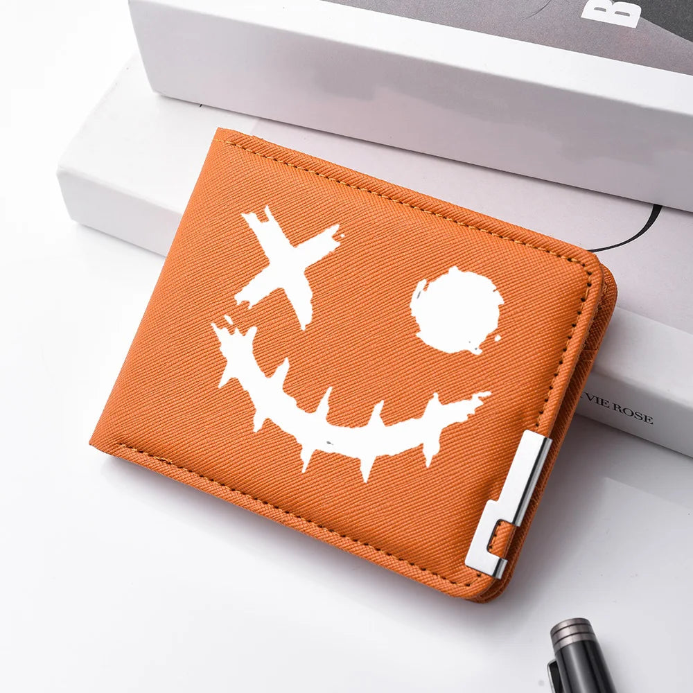 Cartoon Printed PU Leather Men's Wallet with Multiple Card Slots Slim Funny Expression Design Fashionable Compact Wallet