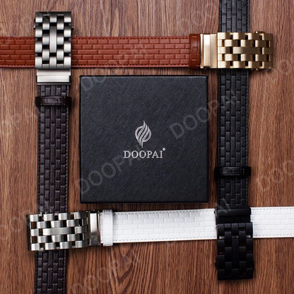 2023 Men Belt Metal Luxury Brand Automatic Buckle Plaid Genuine Leather Belts for Men Waist Strap Black Male