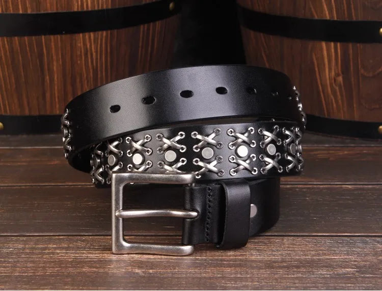 Studded Heavy Metal Style Belt Handmade Genuine Leather Punk Rock Style Men's Belt Cowhide Retro Tactical belt Jeans Belt