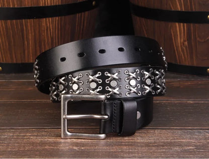 Studded Heavy Metal Style Belt Handmade Genuine Leather Punk Rock Style Men's Belt Cowhide Retro Tactical belt Jeans Belt