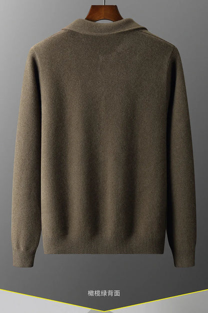 Autumn And Winter 100% Cashmere Cardigan Men's POLO Collar Coat Knitted Baseball Uniform Jacket Bottoming Wool Sweater