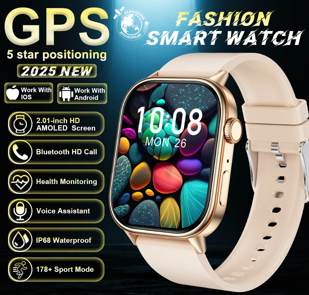New For Android iOS Outdoor GPS SmartWatch Men 2.01" HD AMOLED Compass 420mAh 178+Sport Mode Waterproof Bracelet Smartwatch 2026