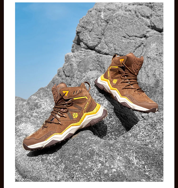 RAX Men Hiking Shoes Mid-top Waterproof Outdoor Sneaker Men Leather Trekking Boots Trail Camping Climbing Hunting Sneakers Women