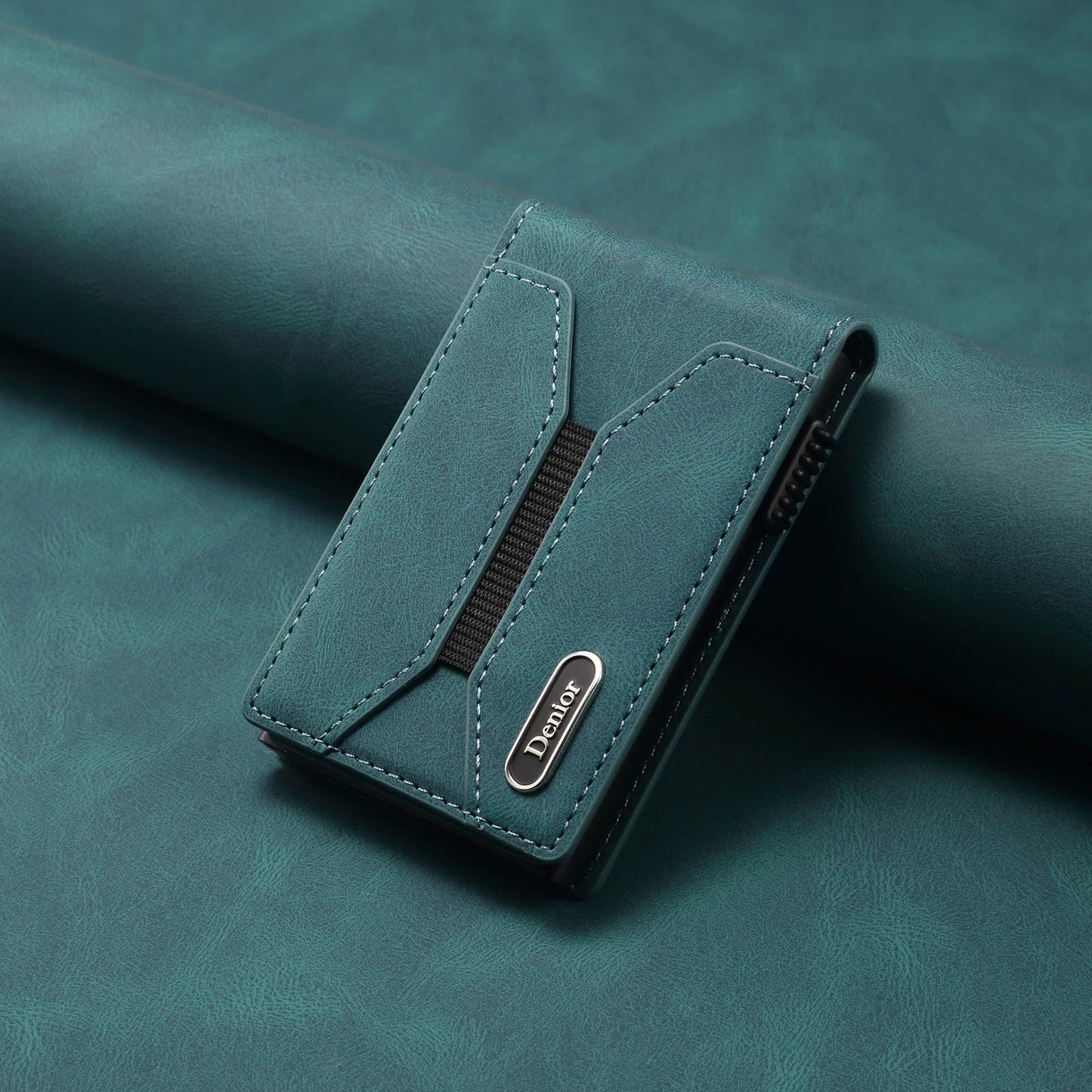 Denior Magsafe magnetic card bag,press type automatic pop-up multifunctional card box, can hold 6-10 credit cards leather wallet
