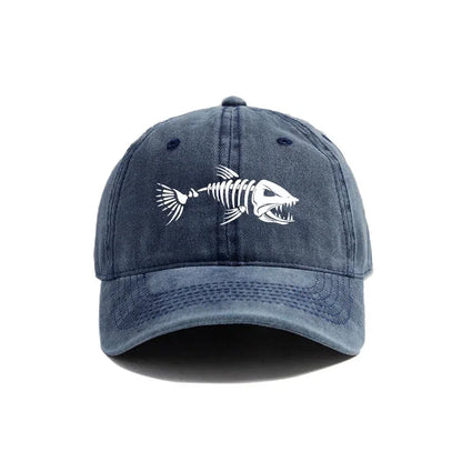 Fishbone Baseball Cap Summer Distressed Dad Hats Men Women Outdoor Casual Printed Fishing Skeleton Fish Bone Caps