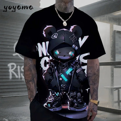 Men's T-Shirts Hip Hop Bear Pattern 3D Print Men's Clothing Summer New Streetwear Oversized Unisex T-Shirt Harajuku Men Clothes