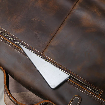 Retro Crazy Horse Leather Commuter Handbag Top Layer Cowhide Old Postman Bag British Style Leather Diagonal Shoulder Bag Male