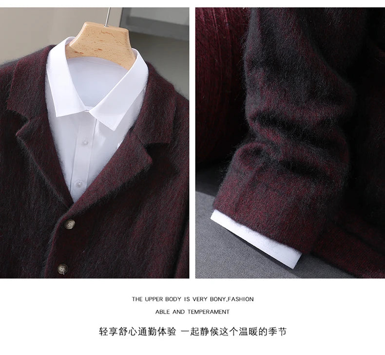 New Mink Wool Cardigan Men's Padded Sweater Coat Business Casual Knitted Cashmere Sweater Coat