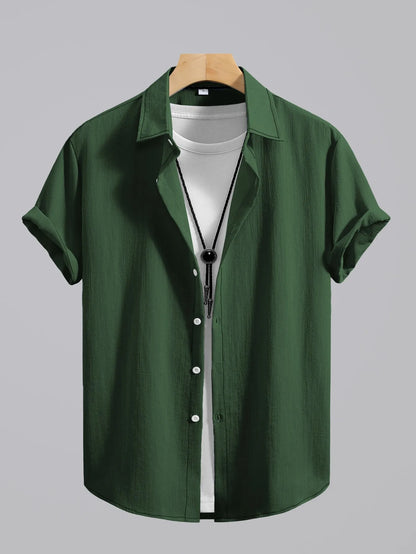 2026 Men's Simple and Fresh Shirt - Street Fashion Loose Quick-Drying Casual Shirt-Hawaiian Vacation Style Solid Collar Cardigan