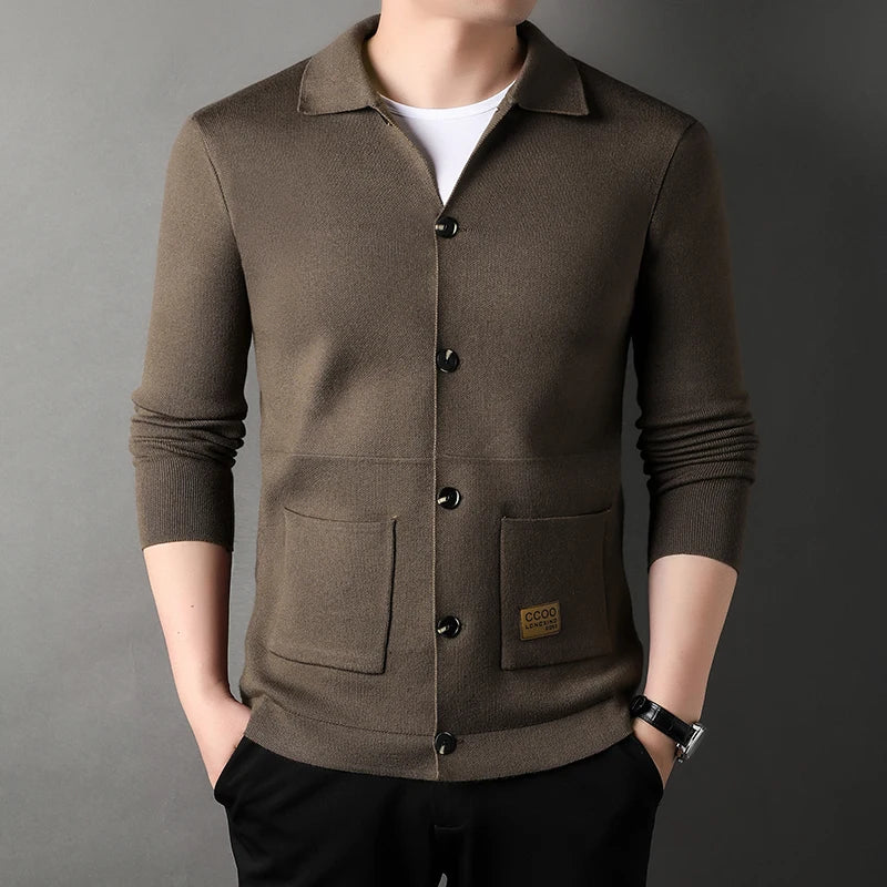 Autumn and Winter New Men's Long-Sleeved Sweater Youth Popularity Cardigan Men's Knitwear Sweater Lapel Youth Thin Coat