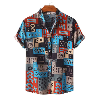 2026 Summer Shirt Men's Retro American Design Printed Pattern Personalized Loose Shirt