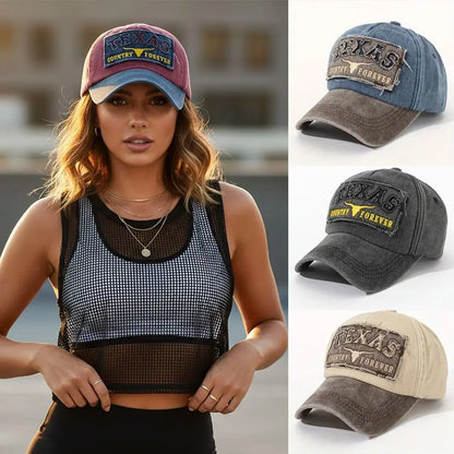 Fashion Letter TEXAS Embroidery Baseball Cap Visor Adjustable Peaked Cap Washed Cotton Baseball Hats For Man Women Unisex