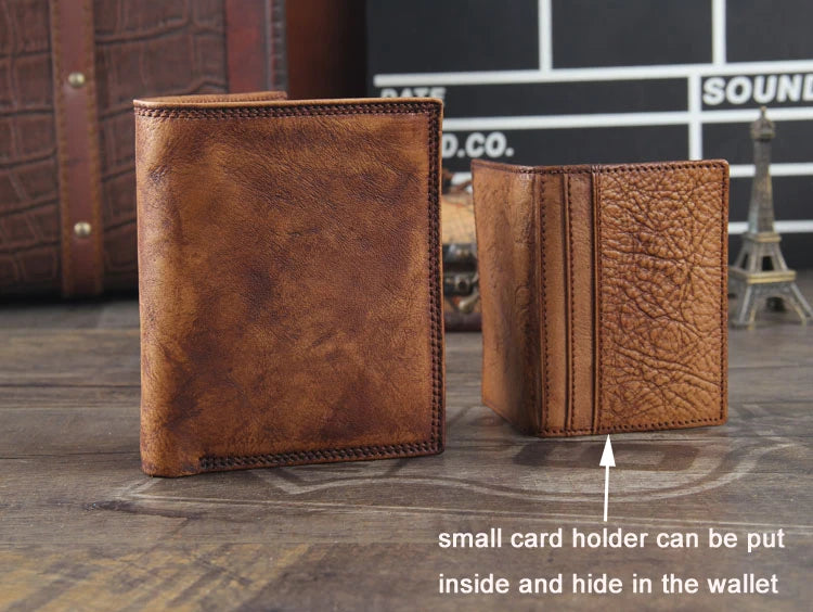 Fashion Vintage Genuine leather Wallet Men short Bifold Money Clips Leather male wallet Purse Coin Bag money Holder WC-007