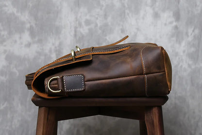 Retro Crazy Horse Leather Commuter Handbag Top Layer Cowhide Old Postman Bag British Style Leather Diagonal Shoulder Bag Male