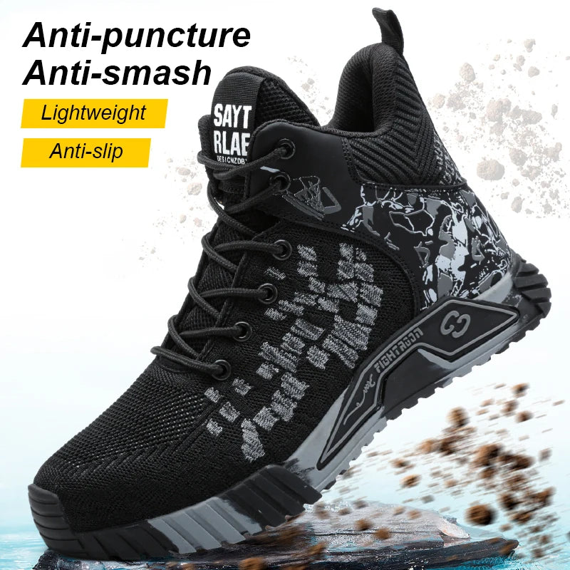 High Top Safety Shoes Men Anti Smashing Anti Puncture Work Shoes Men Work Safety Boots Men's Fashion Security Protective Boots