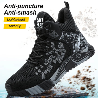 High Top Safety Shoes Men Anti Smashing Anti Puncture Work Shoes Men Work Safety Boots Men's Fashion Security Protective Boots