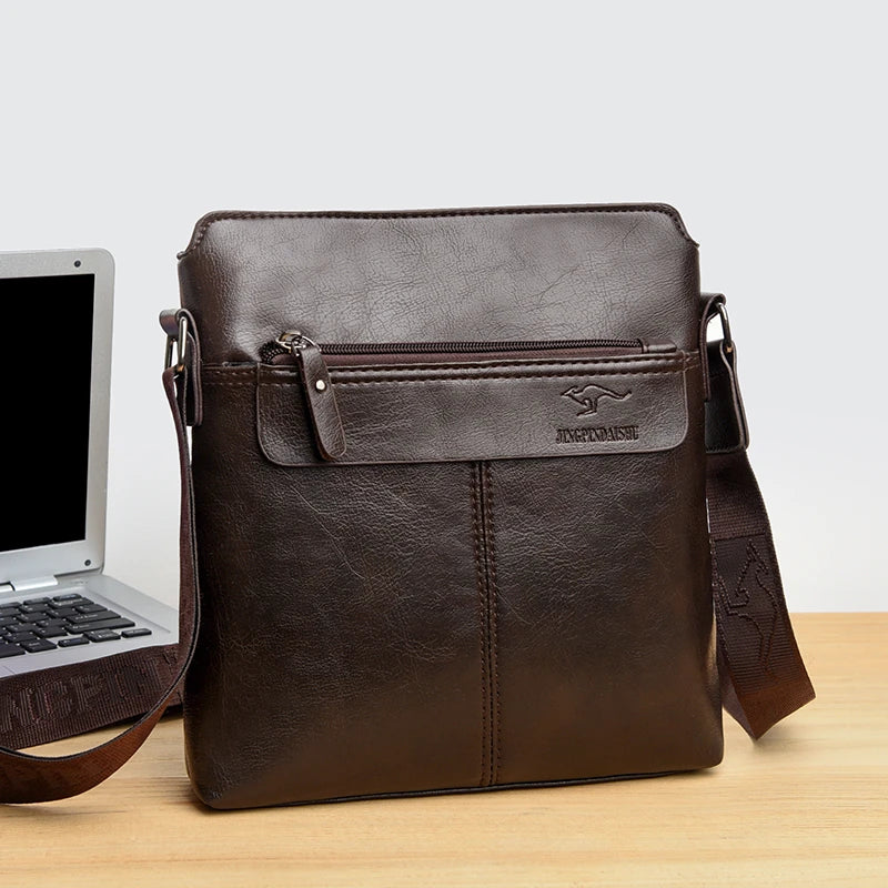 Men's Business Casual Backpack, Single-Shoulder Crossbody Pu Leather Briefcase, Multi-Compartment Large Capacity