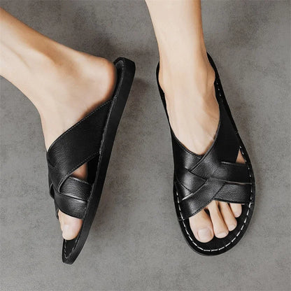 Genuine Leather Men Casual Sandals Summer Mens Slippers Outdoor Breathable Beach Shoes Comfortable Flats Men Flip Flops Size 48