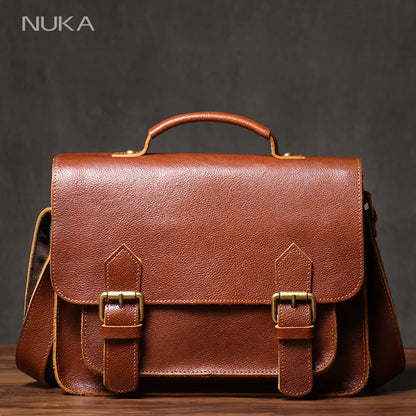 NUKA High Quality Top-Grain Cowhide Crossbody Bag Retro Unisex Messenger Bag Luxury Shoulder Bag Genuine Leather Cambridge Bags