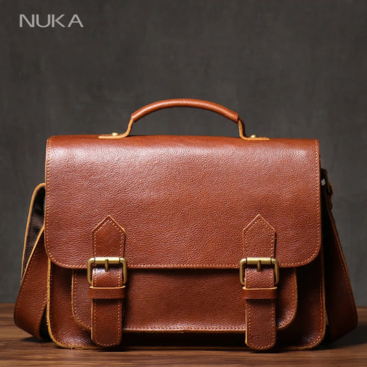 NUKA High Quality Top-Grain Cowhide Crossbody Bag Retro Unisex Messenger Bag Luxury Shoulder Bag Genuine Leather Cambridge Bags