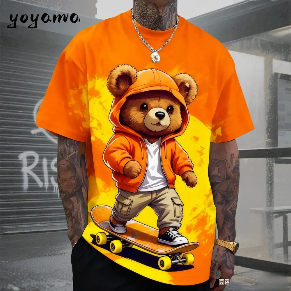 Men's T-Shirts Hip Hop Bear Pattern 3D Print Men's Clothing Summer New Streetwear Oversized Unisex T-Shirt Harajuku Men Clothes