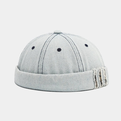 Retro Denim Docker Cap Splicing Style Brimless Caps Without Visor Leopard Beanie Hat Hats Adjustable Street Cool Vintage