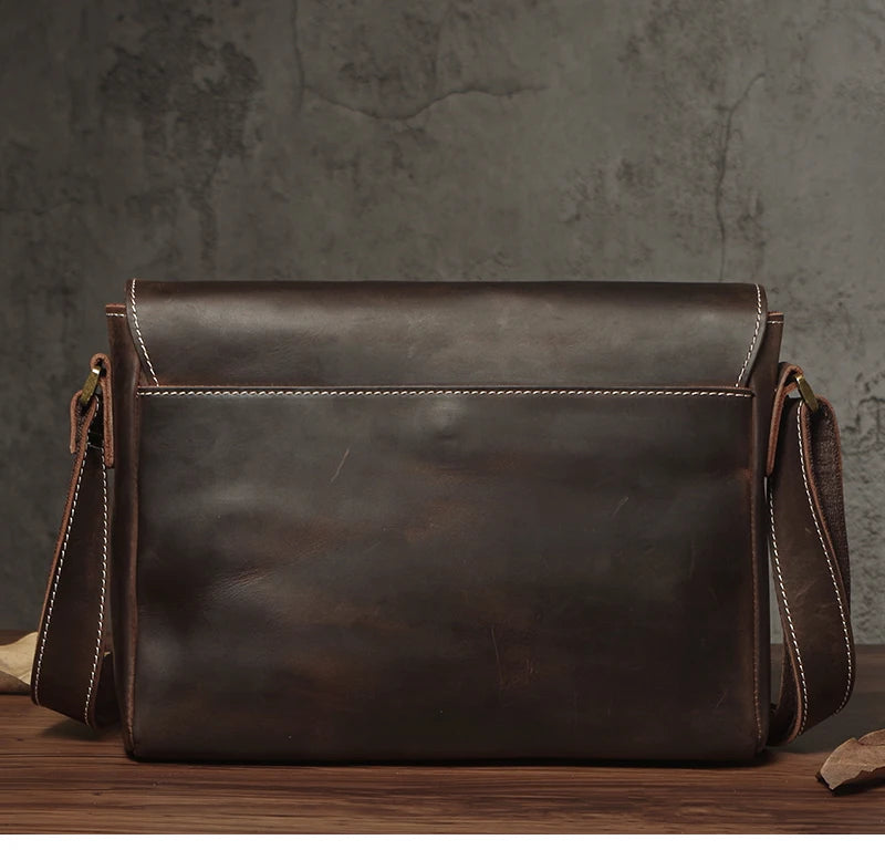 NUKA Men's Genuine Leather Shoulder Bag Retro Original Cowhide Horizontal Crossbody Deluxe Flap Messenger Bags For 11 Inch Ipad