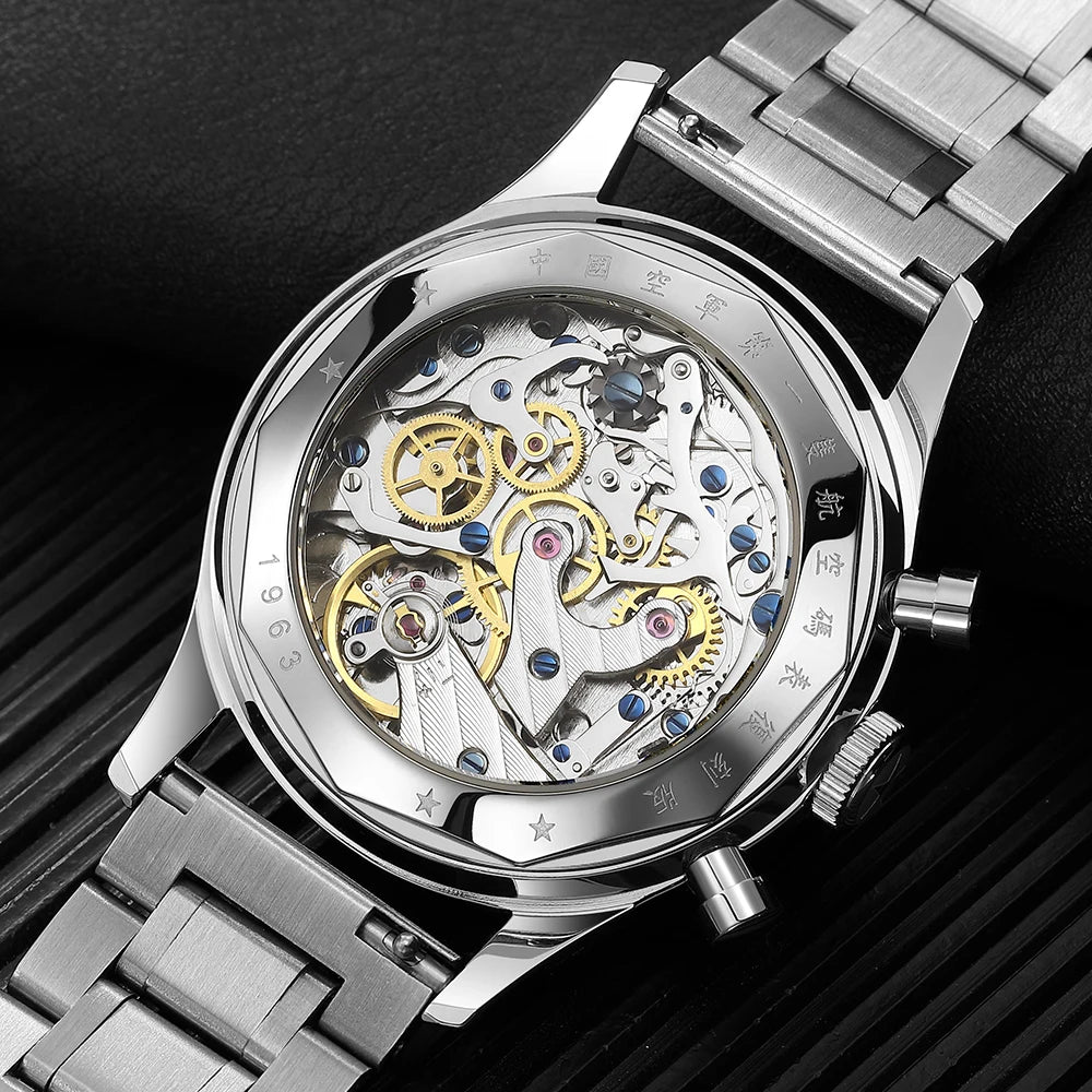 Red Star Retro 1963 Chronograph ST1901 Hand Winding Movement Air Force Pilots Aviation Sapphire Men Mechanical Watch Waterproof