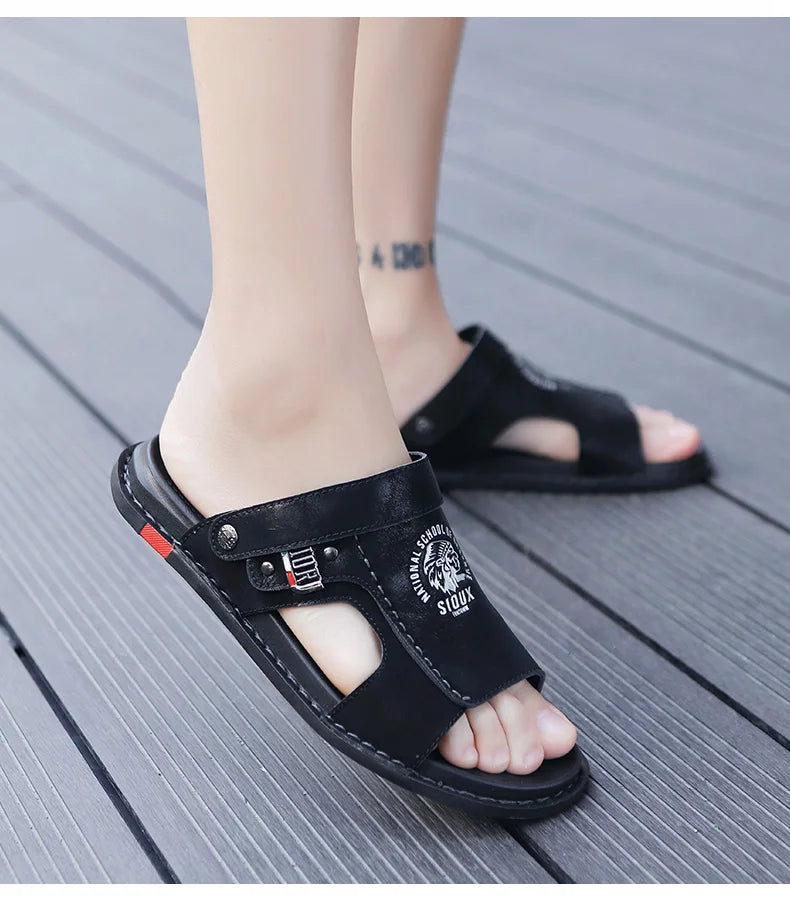 Men's Summer Genuine Leather Sandals Classic Roman Men Shoes Slippers Soft Comfortable Men Non-slip Walking Footwea Plus Size 47