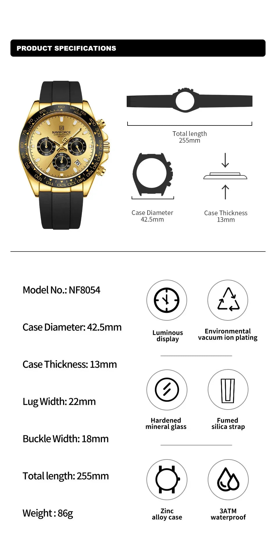 NAVIFORCE 2026 New Luxury Fashion Men‘s Business Casual Wrist Watch Waterproof Chronograph Silicone Strap Wristwatch Gifts Clock