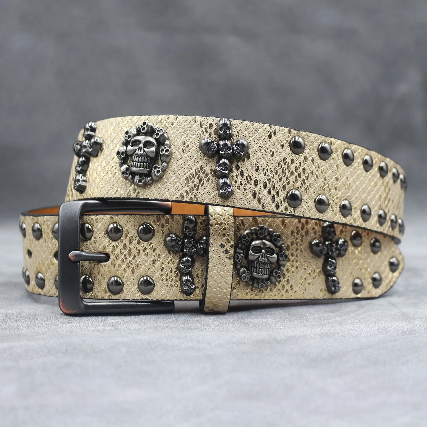 Rivet belt Cross and skull Decoration Belt Man's Goth Rock Fashion Ladies Leather Studded Gift Wild Adjustable Women Punk Belt
