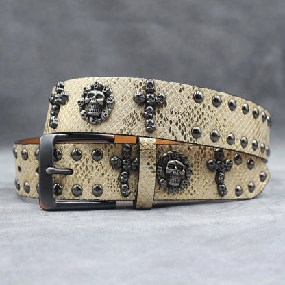 Rivet belt Cross and skull Decoration Belt Man's Goth Rock Fashion Ladies Leather Studded Gift Wild Adjustable Women Punk Belt
