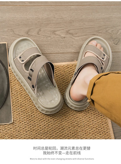 Men's casual slip on sandals summer soft-sole breathable lightweight outdoor walking shoes fashion sports Dual-purpose slippers